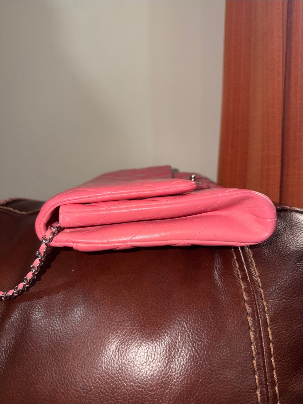 Authentic Chanel Pink Lambskin Leather Quilted Classic Flap Clutch Shoulder Bag - Picture 5 of 16